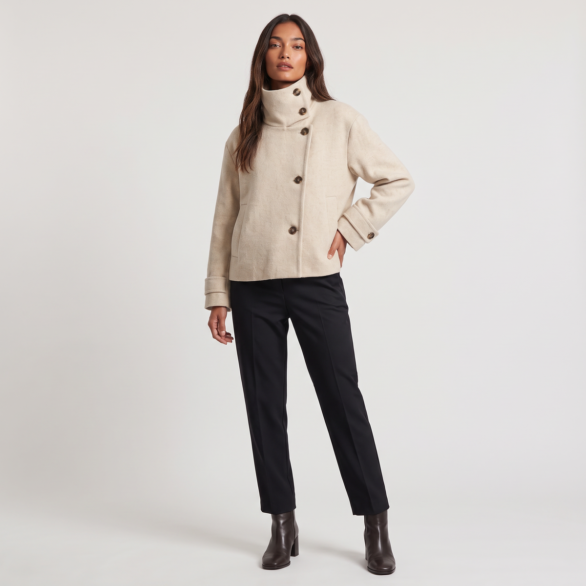 Fenna | Women's Funnel Neck Button-Front Jacket