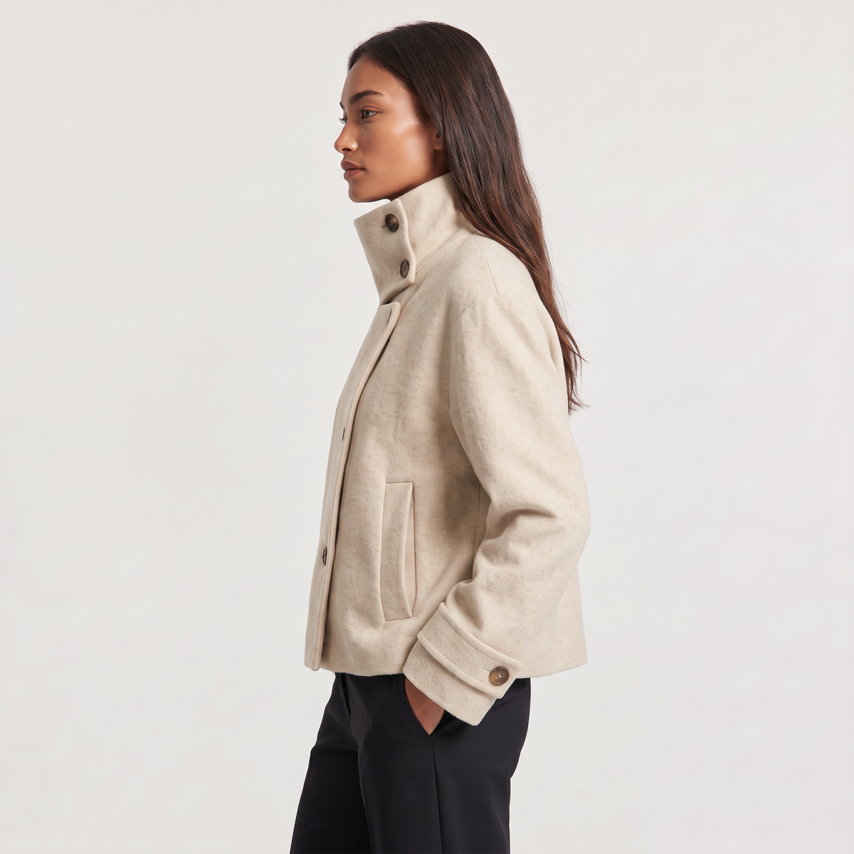 Fenna | Women's Funnel Neck Button-Front Jacket