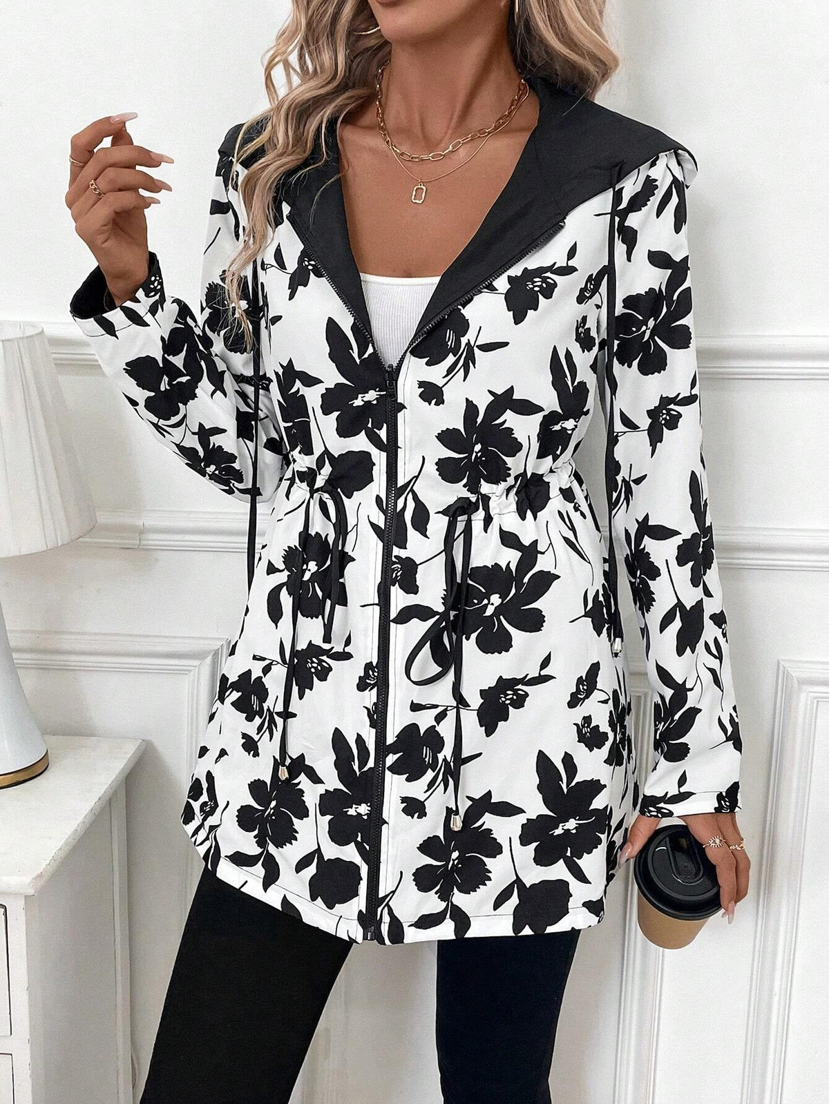 Rhona | Women's Leopard Print Hooded Jacket with Drawstring Waist