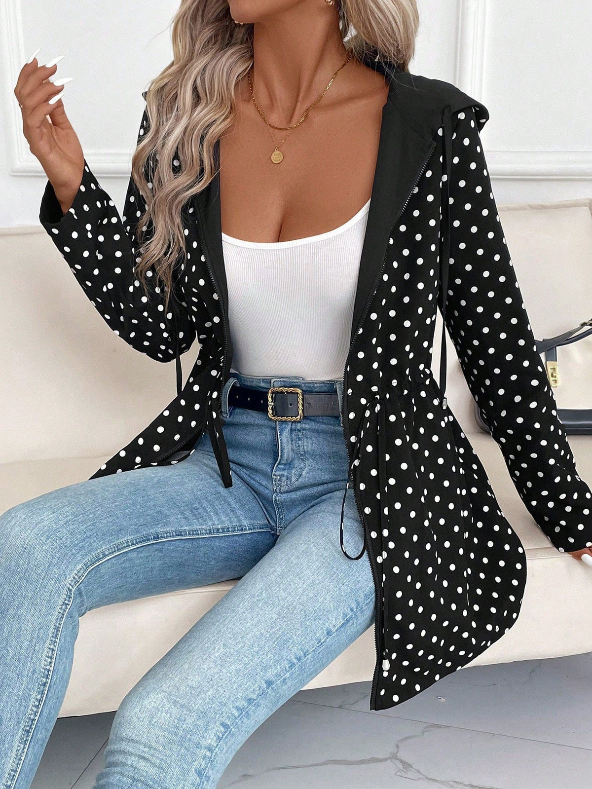 Rhona | Women's Leopard Print Hooded Jacket with Drawstring Waist