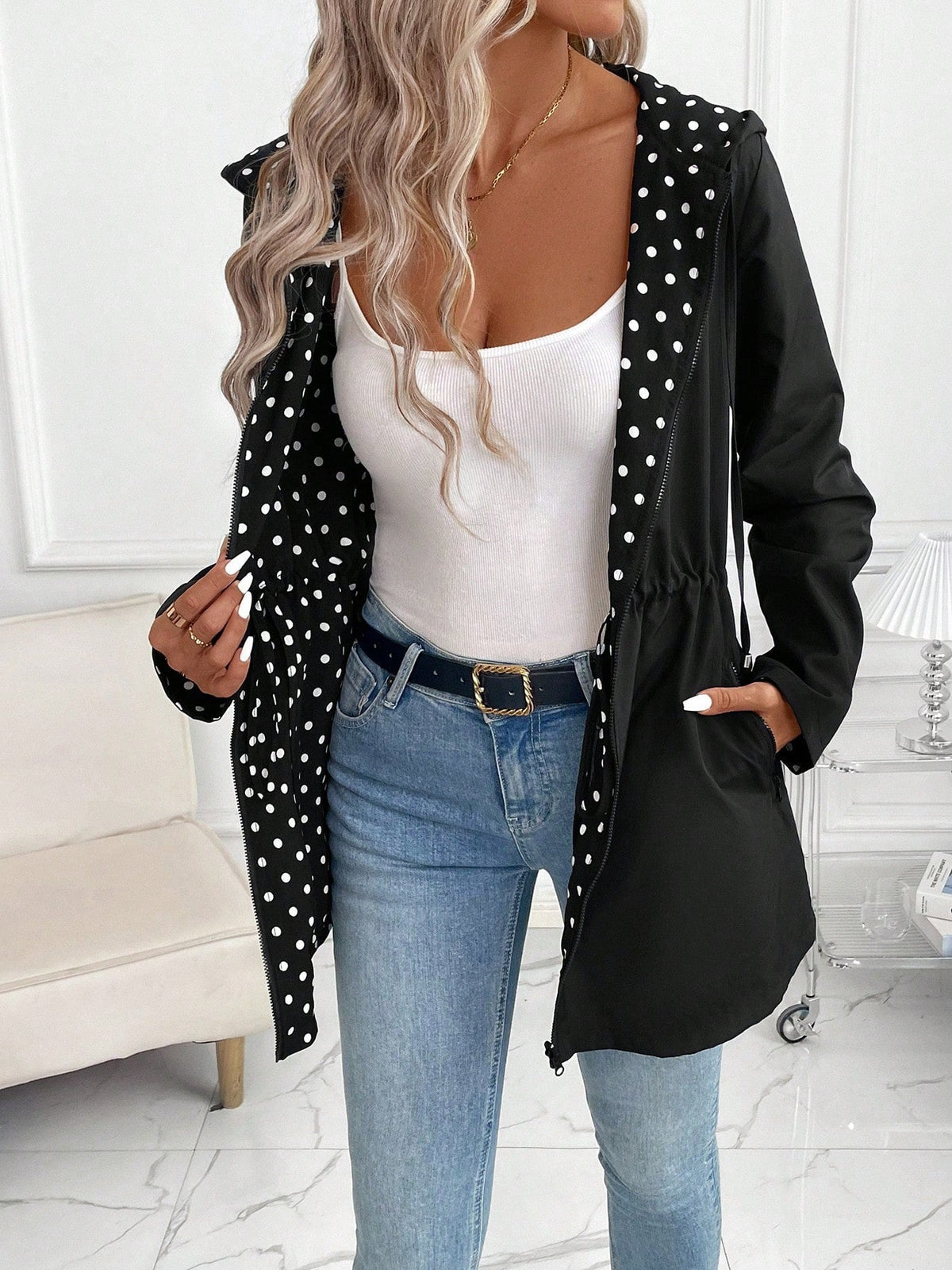 Rhona | Women's Leopard Print Hooded Jacket with Drawstring Waist