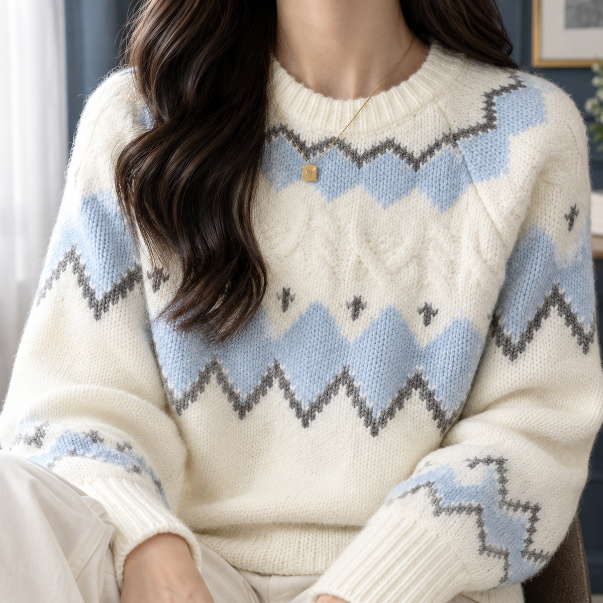 Hermione | Women's Fair Isle Knit Jumper with Balloon Sleeves