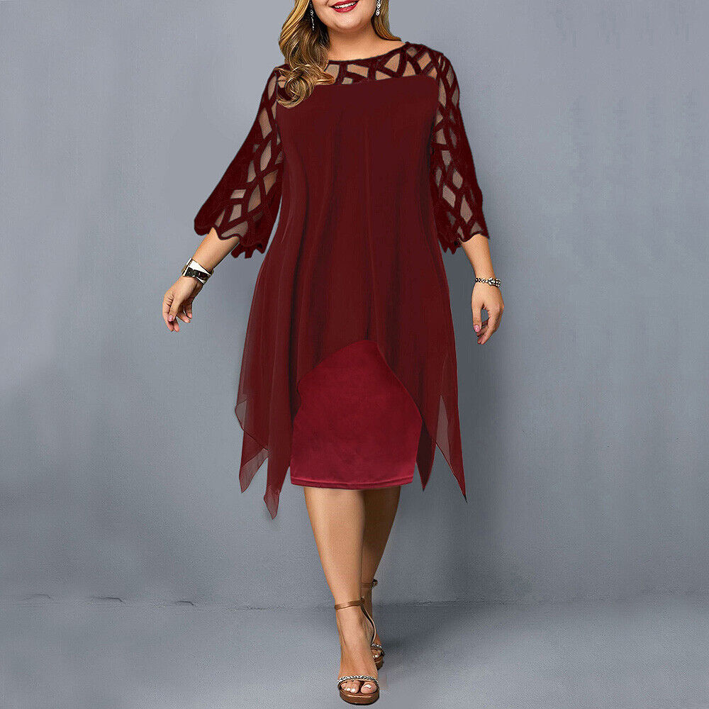 Tegan | Women's Plus Size Layered Midi Party Dress with Decorative Sleeves