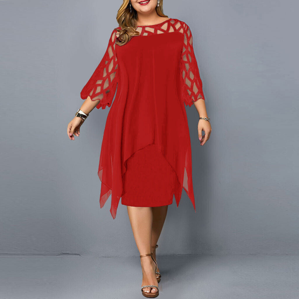 Tegan | Women's Plus Size Layered Midi Party Dress with Decorative Sleeves