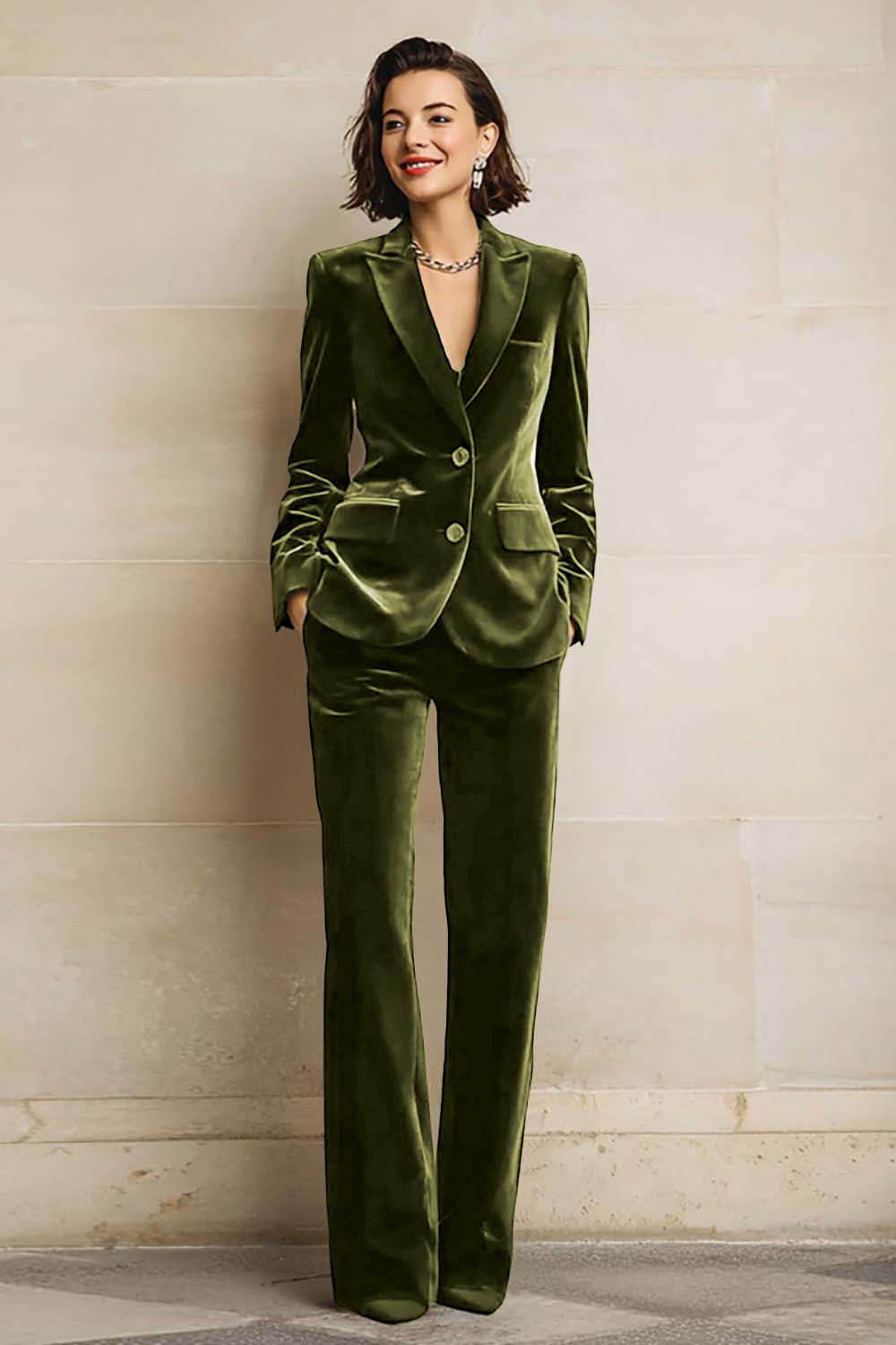 Rosamund | Women's Velvet Two-Piece Suit with Peak Lapel Blazer
