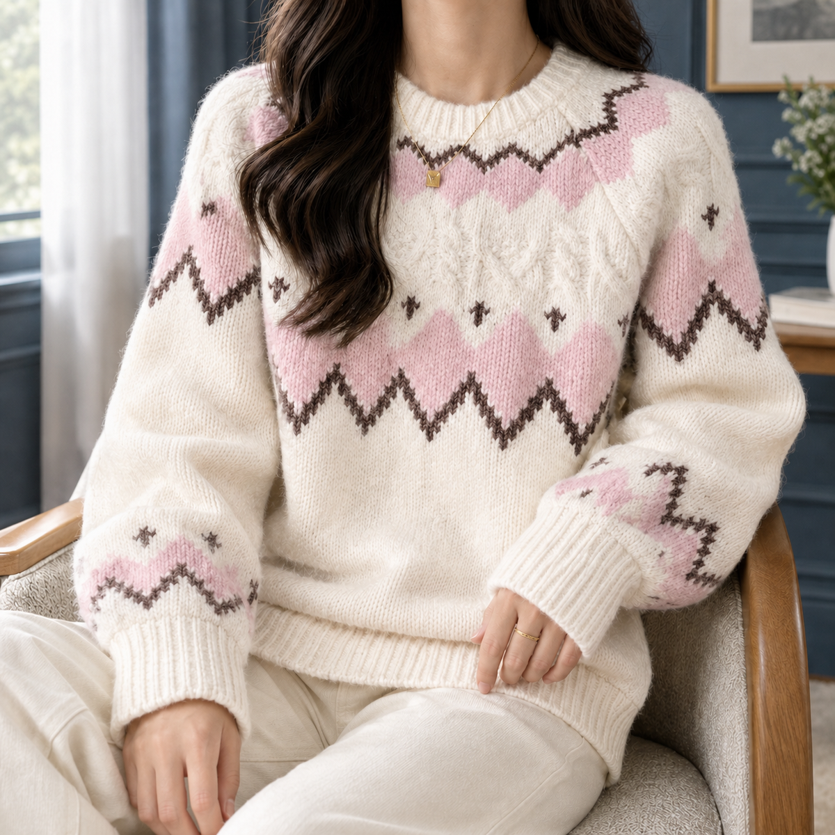 Hermione | Women's Fair Isle Knit Jumper with Balloon Sleeves