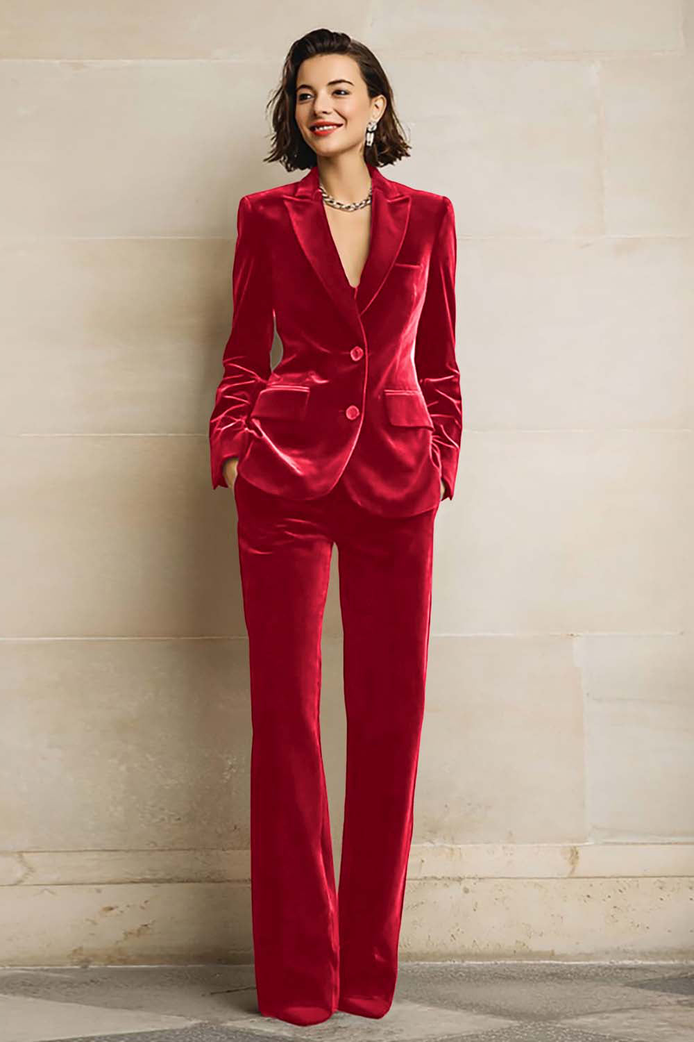 Rosamund | Women's Velvet Two-Piece Suit with Peak Lapel Blazer