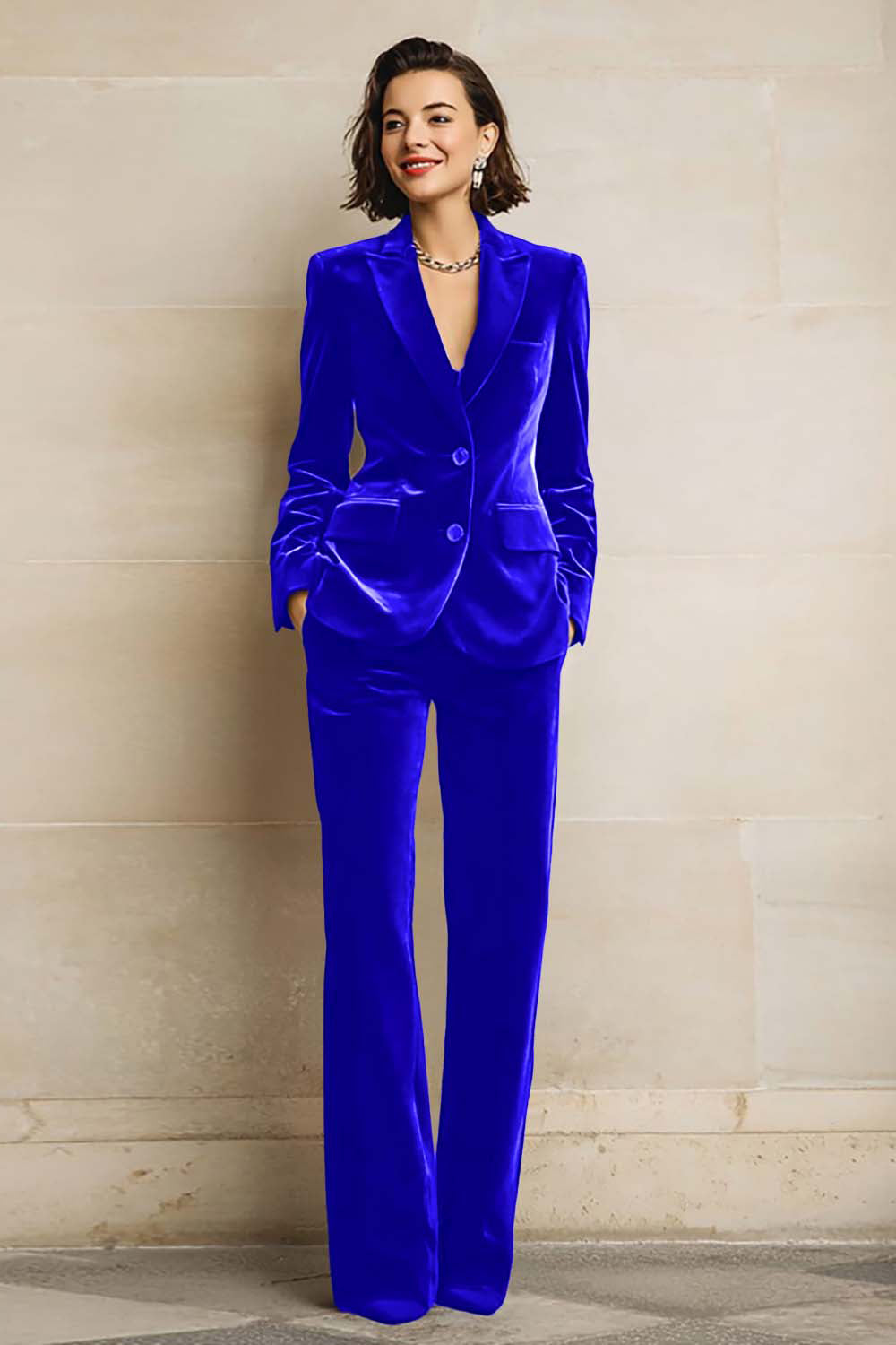 Rosamund | Women's Velvet Two-Piece Suit with Peak Lapel Blazer