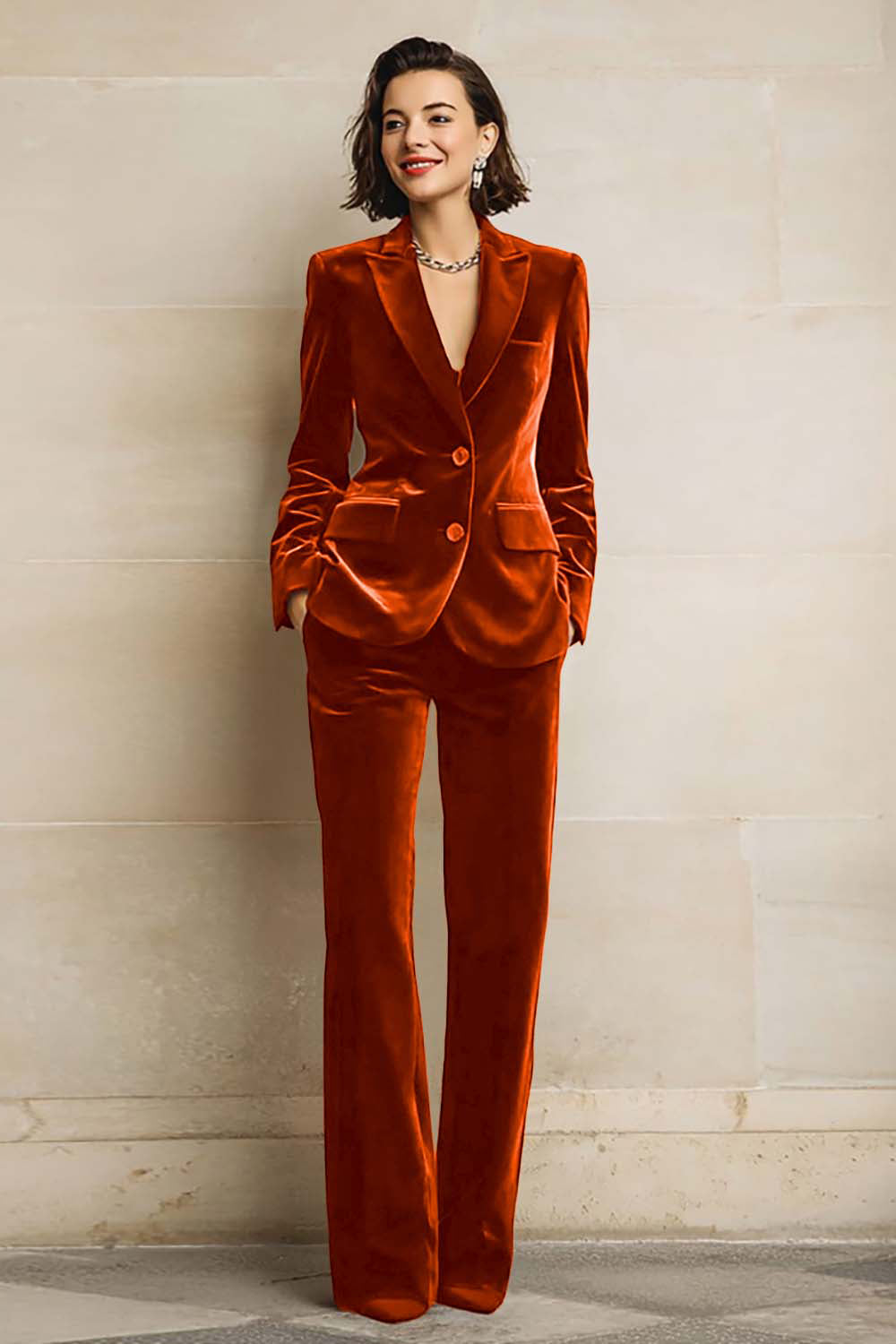 Rosamund | Women's Velvet Two-Piece Suit with Peak Lapel Blazer
