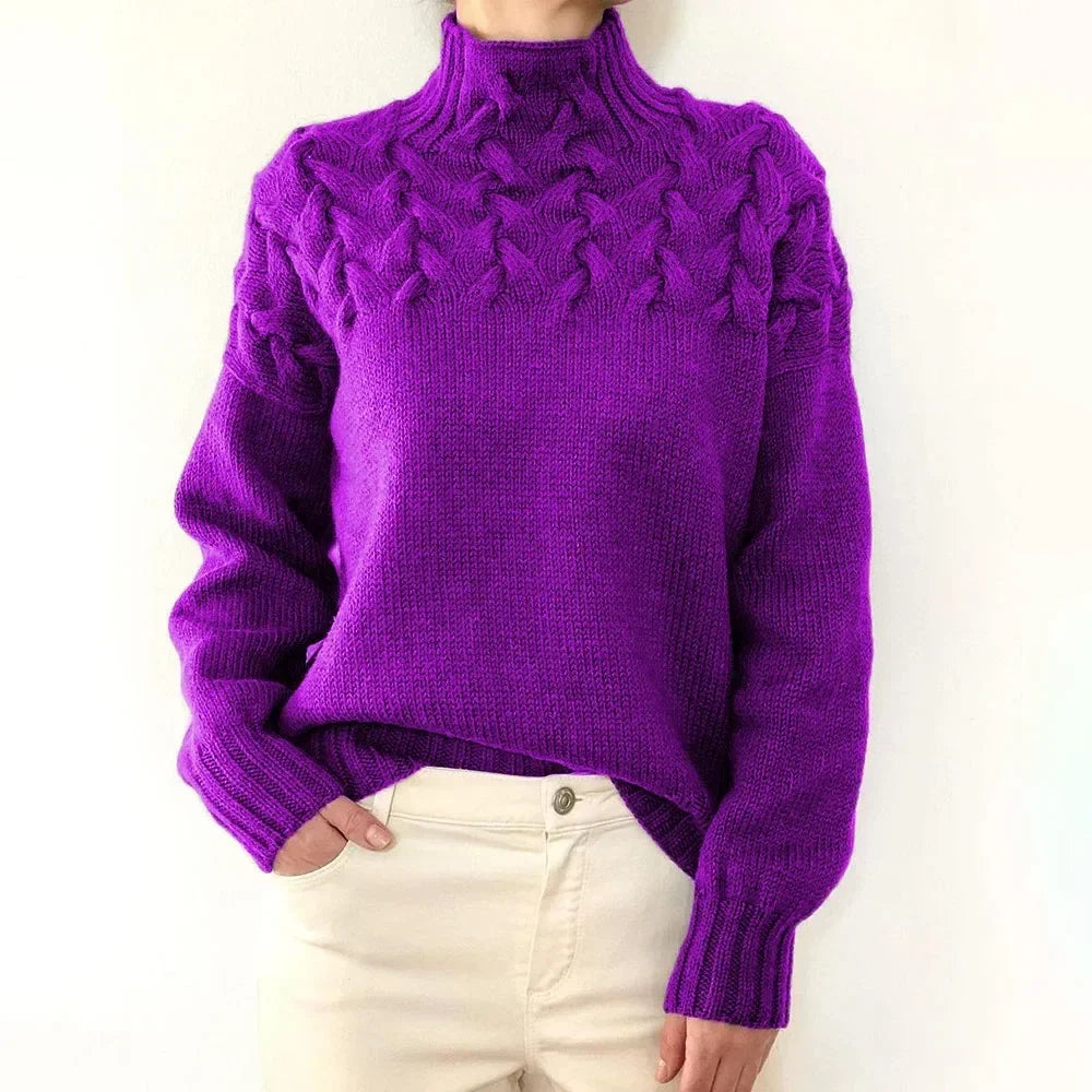 Women's Cable-Yoke Turtleneck Oversized Knit Jumper