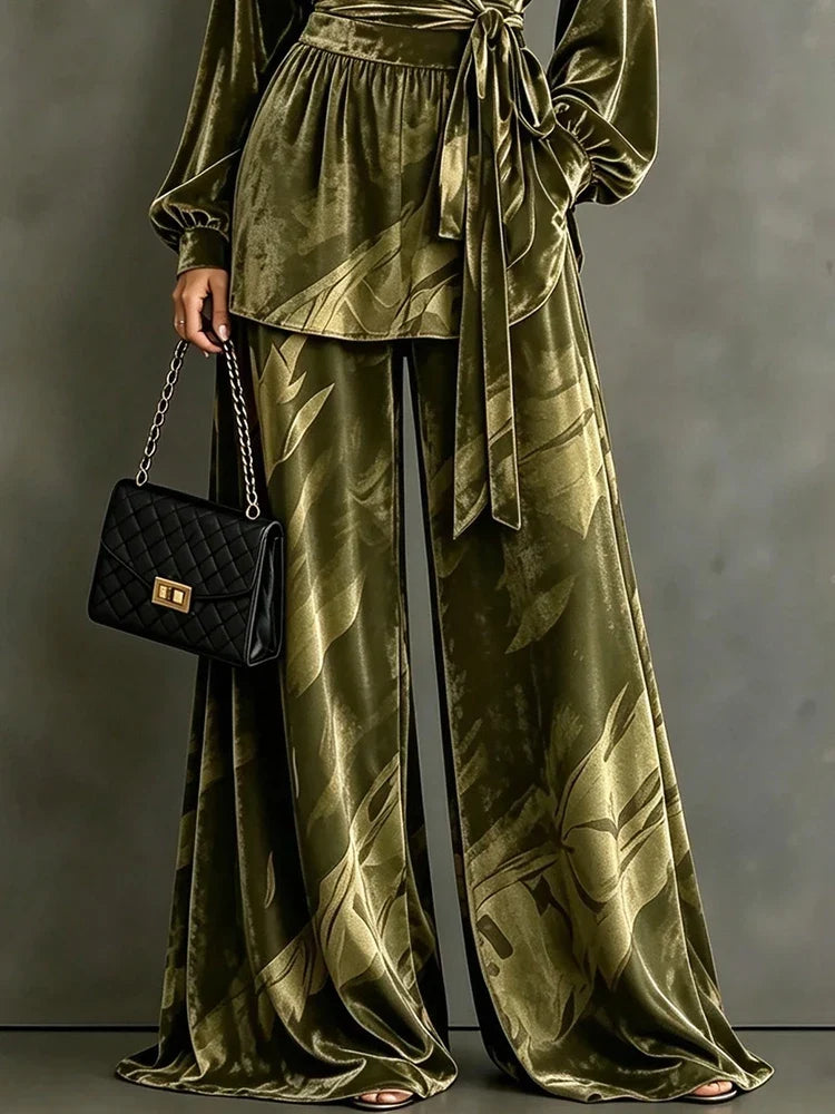 Yvonne | Women's Velvet Wrap Top & Wide Leg Trousers Co-Ord Set