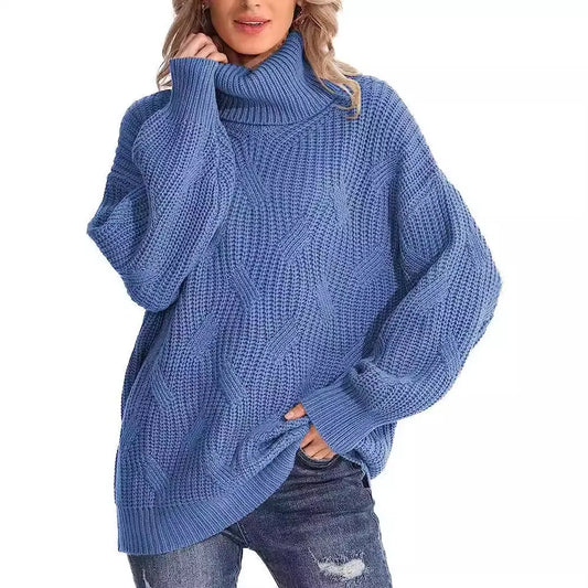 Women's Chunky Cable-Knit Oversized Turtleneck Jumper