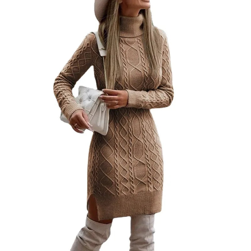 Women's Cable-Knit Turtleneck Fitted Jumper Dress