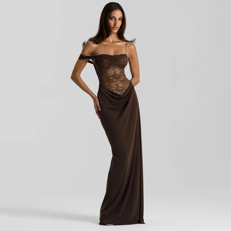 Women's Off-Shoulder Lace Maxi Evening Dress