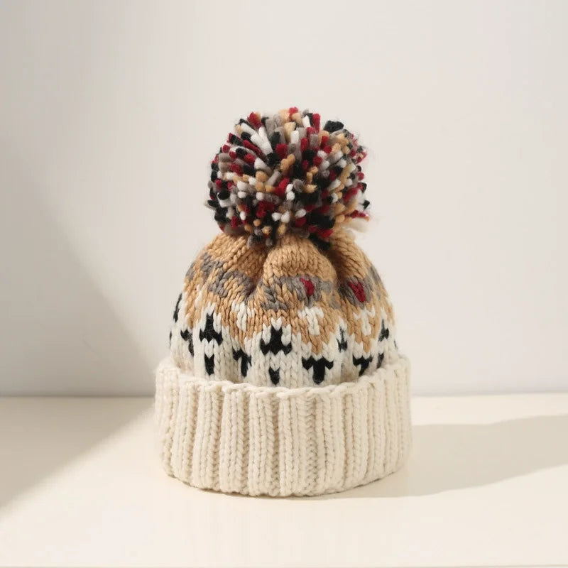 Tamara | Women's Snowflake Knit Beanie Bobble Hat