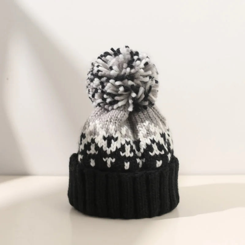 Tamara | Women's Snowflake Knit Beanie Bobble Hat