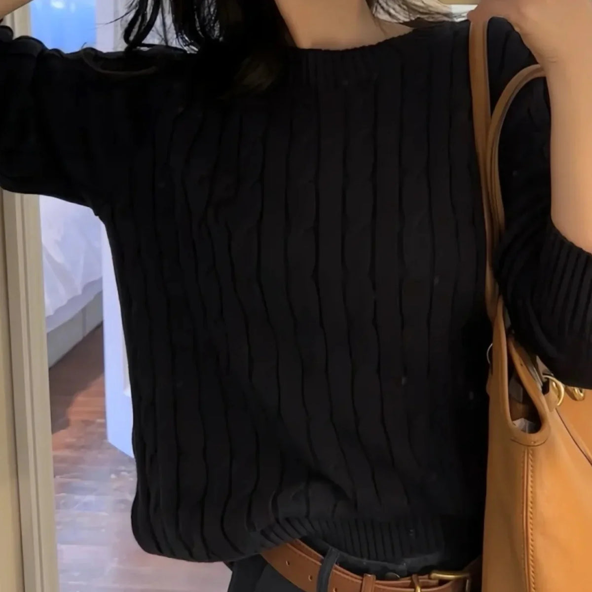 Women's Pure Cotton Cable-Knit Crew-Neck Jumper
