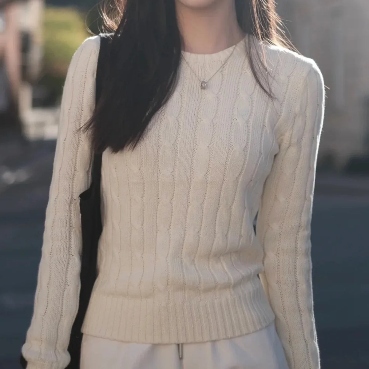 Women's Pure Cotton Cable-Knit Crew-Neck Jumper