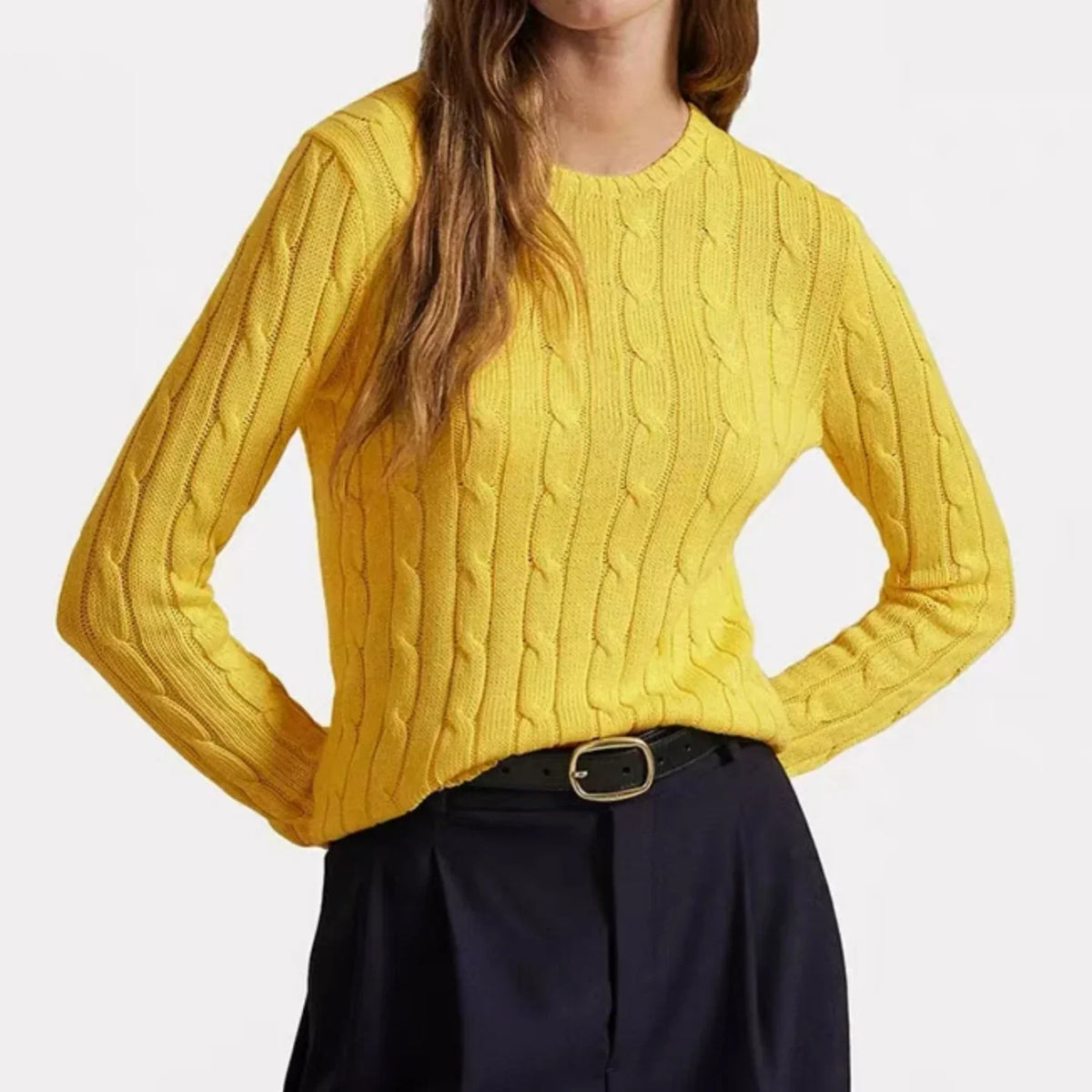 Women's Pure Cotton Cable-Knit Crew-Neck Jumper