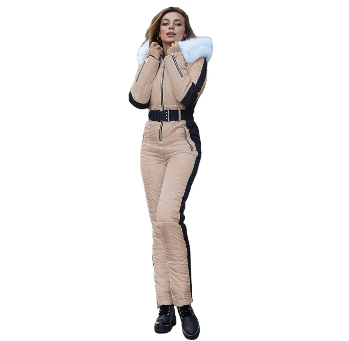 Sigrid | Women's Insulated Hooded Ski Suit with Belt & Removable Collar