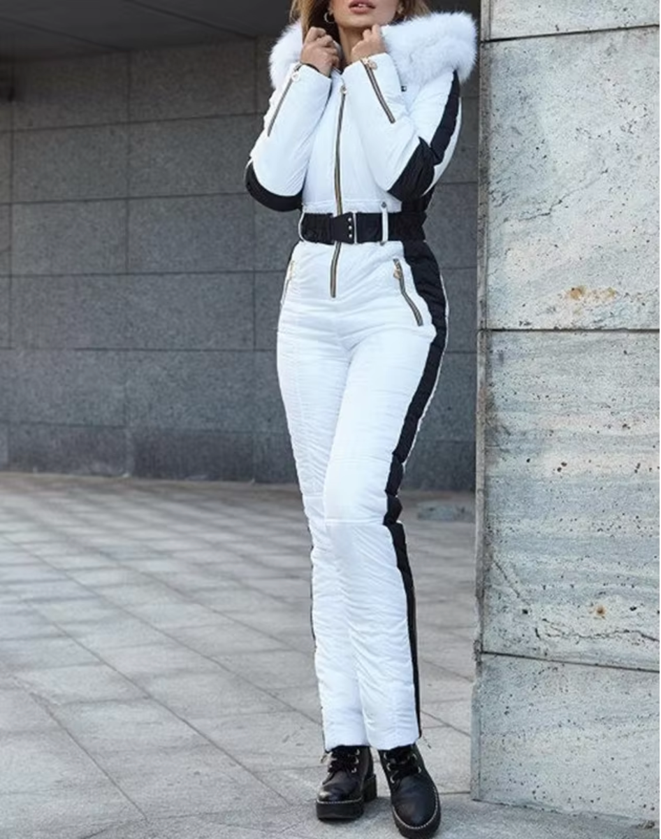 Sigrid | Women's Insulated Hooded Ski Suit with Belt & Removable Collar