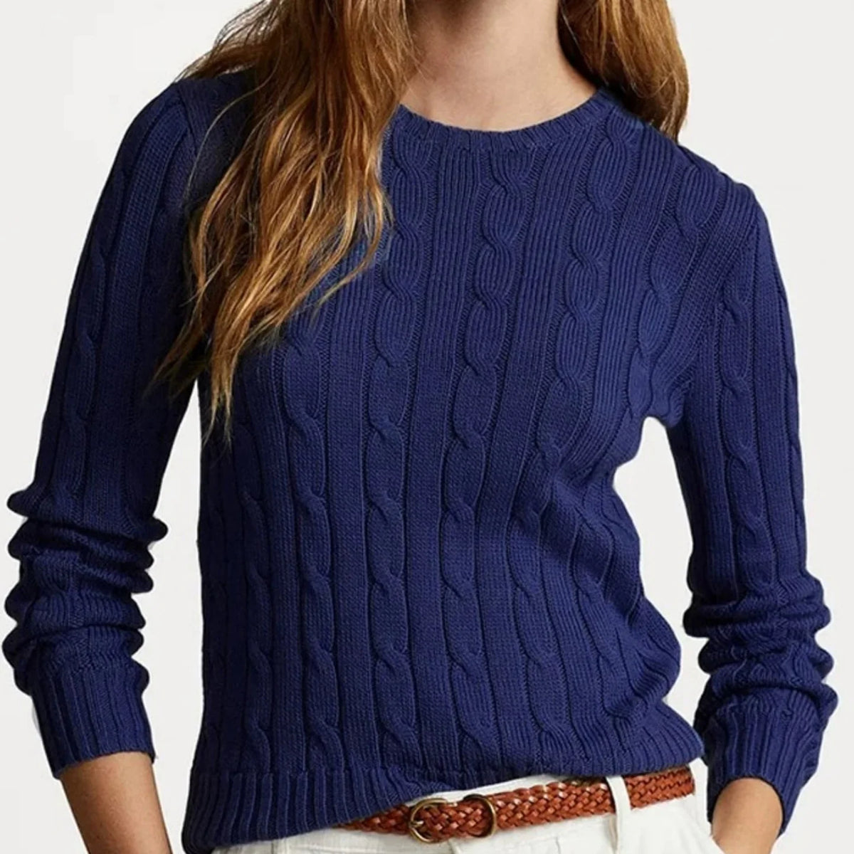Women's Pure Cotton Cable-Knit Crew-Neck Jumper