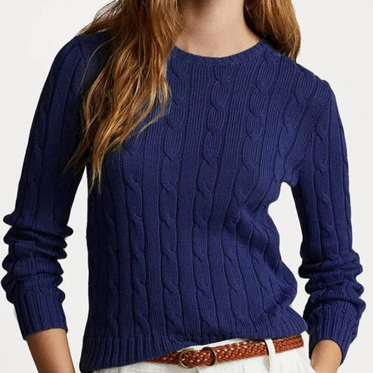 Women's Pure Cotton Cable-Knit Crew-Neck Jumper