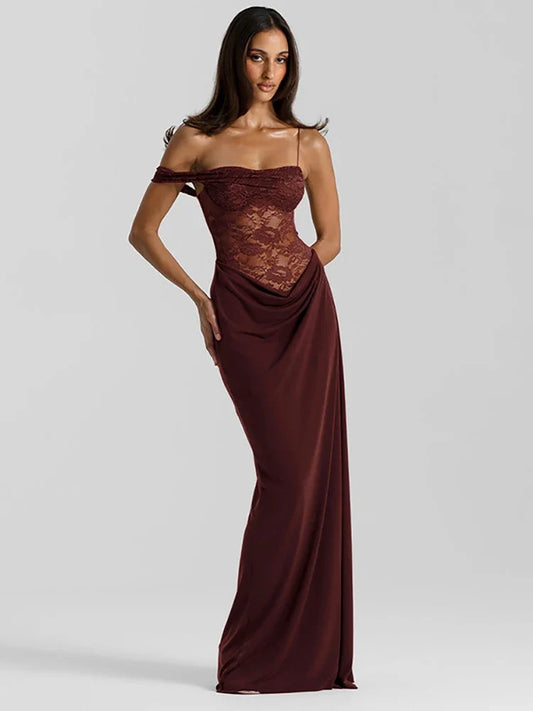 Women's Off-Shoulder Lace Maxi Evening Dress