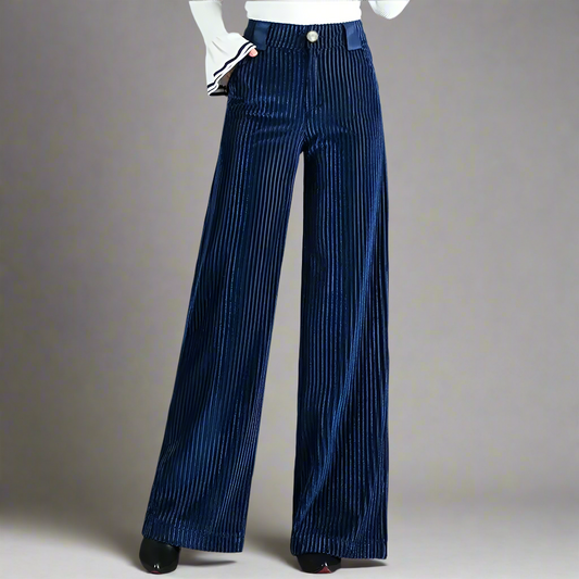 Peyton | Women's High Waisted Ribbed Velvet Wide Leg Trousers