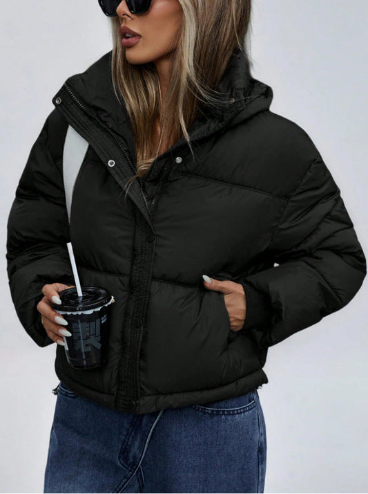 Women's Short Stand Collar Zip-Up Puffer Winter Jacket