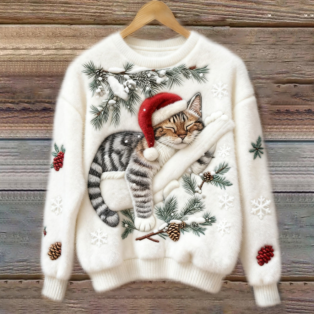 Noelle | Women's Festive Cat Print Crew Neck Christmas Jumper