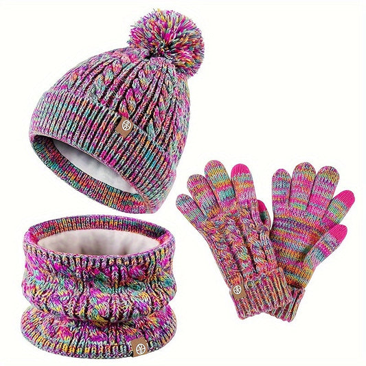 Silvia | Women's Chunky Knit Hat, Snood & Gloves Set – Lined 3-Piece Winter Set
