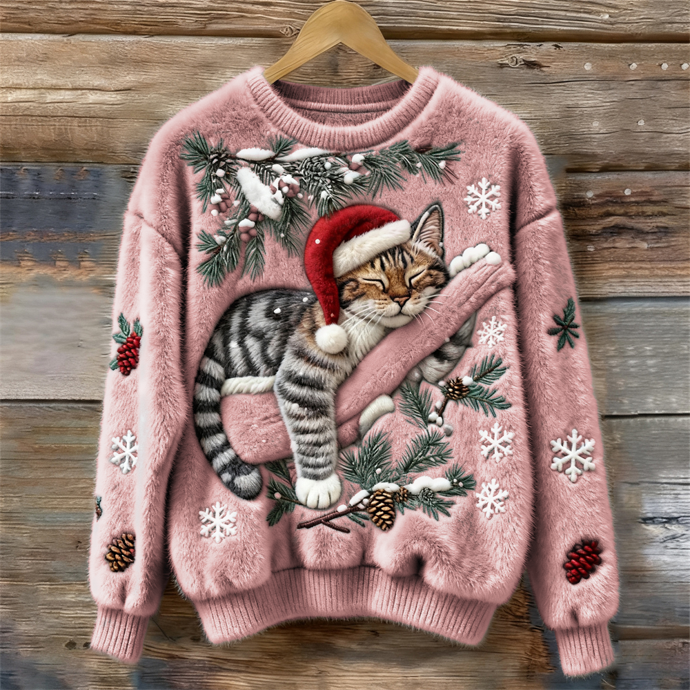 Noelle | Women's Festive Cat Print Crew Neck Christmas Jumper