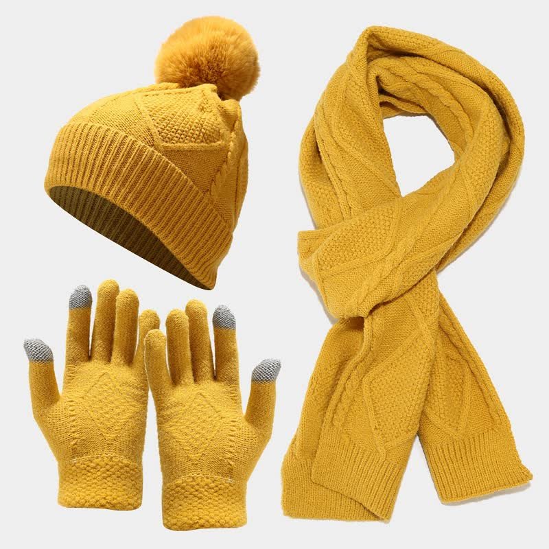 Ebbak | Women's Cable Knit Beanie, Scarf & Touchscreen Gloves Gift Set