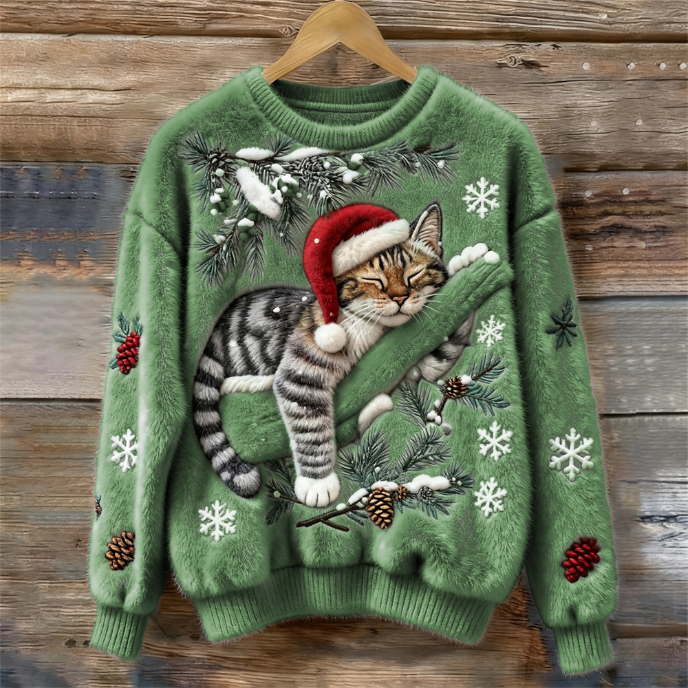 Noelle | Women's Festive Cat Print Crew Neck Christmas Jumper