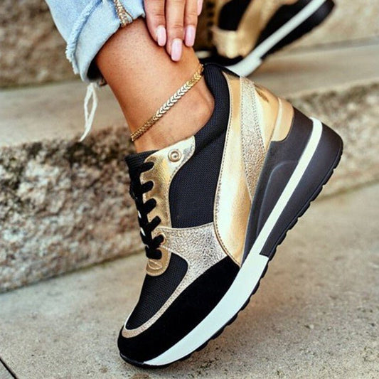 Clara | Women's Lace-Up Platform Trainers in Colour Block