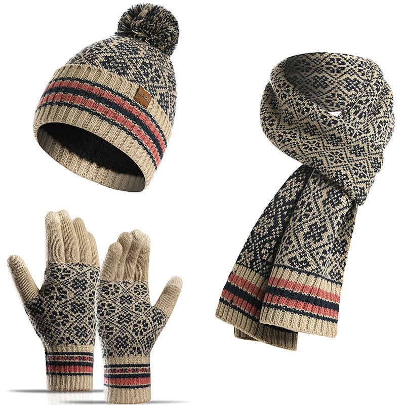 Noor | Women's Snowflake Knit Hat, Scarf & Touchscreen Gloves Gift Set