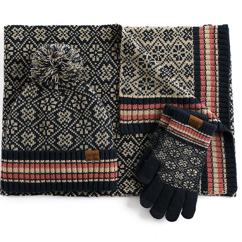 Noor | Women's Snowflake Knit Hat, Scarf & Touchscreen Gloves Gift Set