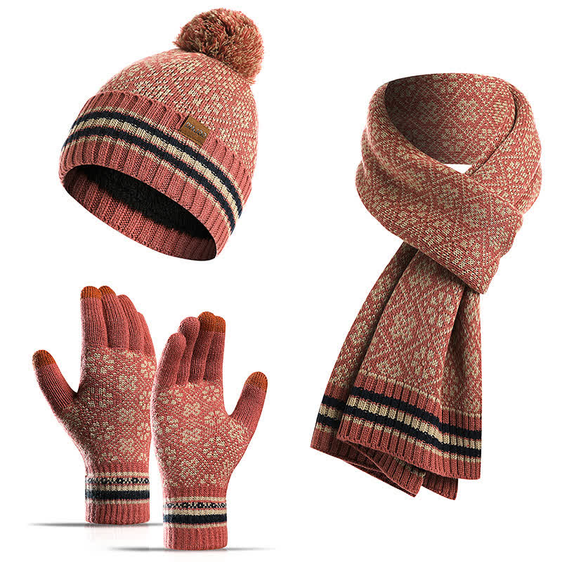 Noor | Women's Snowflake Knit Hat, Scarf & Touchscreen Gloves Gift Set