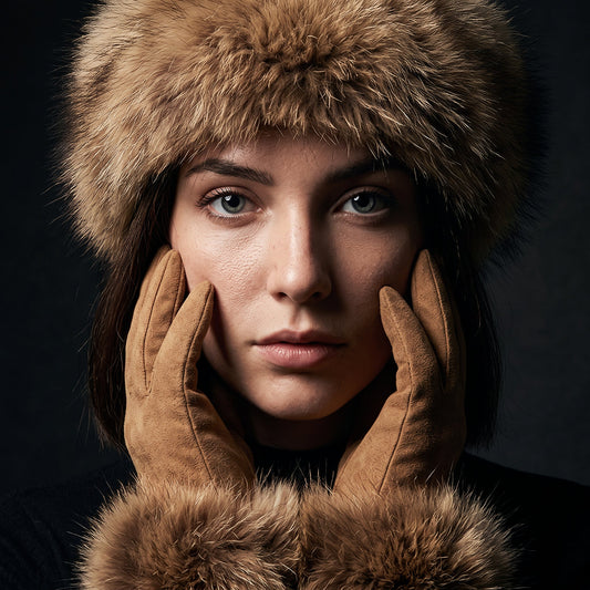 Wynn | Women's Faux Fur Trim Knit Headband & Gloves Set