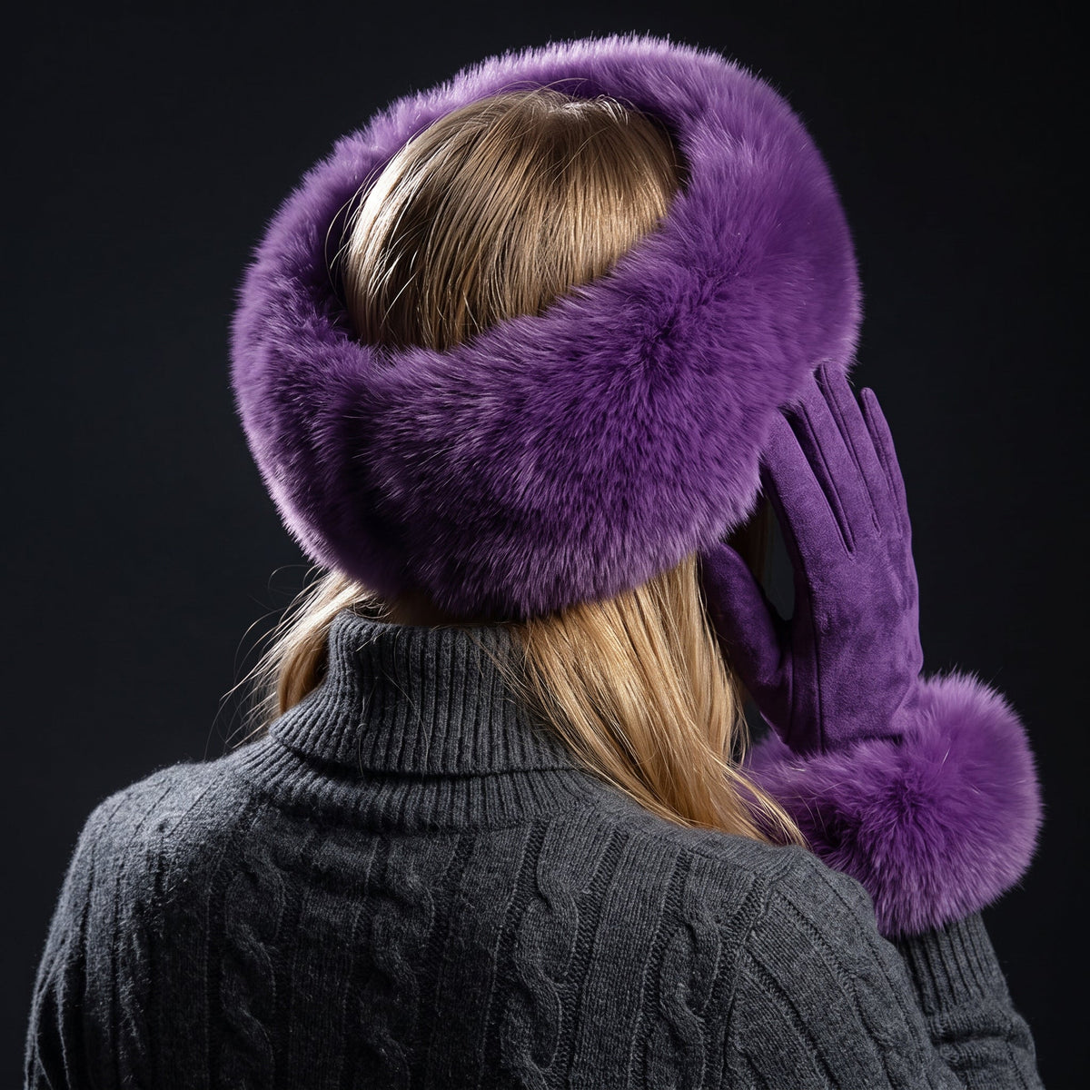 Wynn | Women's Faux Fur Trim Knit Headband & Gloves Set