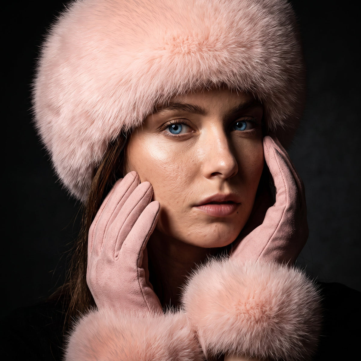 Wynn | Women's Faux Fur Trim Knit Headband & Gloves Set