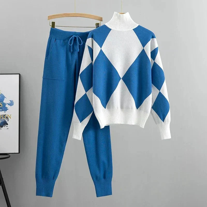 Freyja | Women's Geometric High-Neck Sweater & Tapered Trouser Set