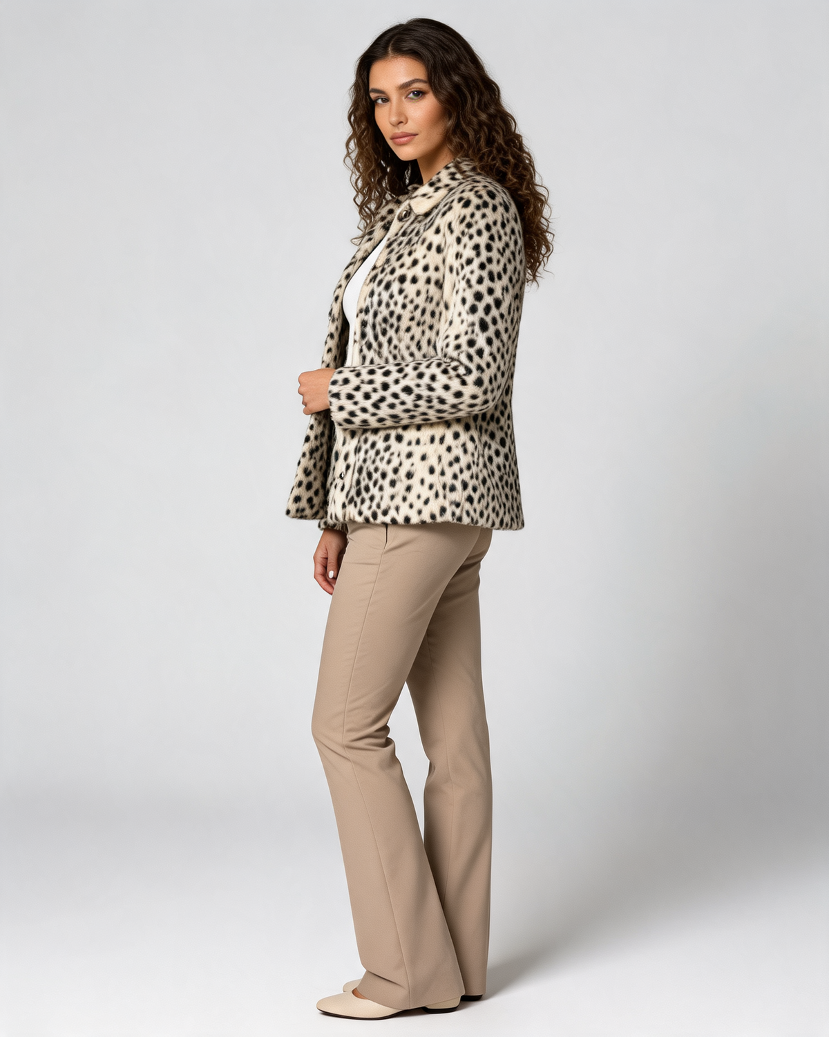 Alessia | Women's Leopard Print Faux Fur Jacket with Shirt Collar