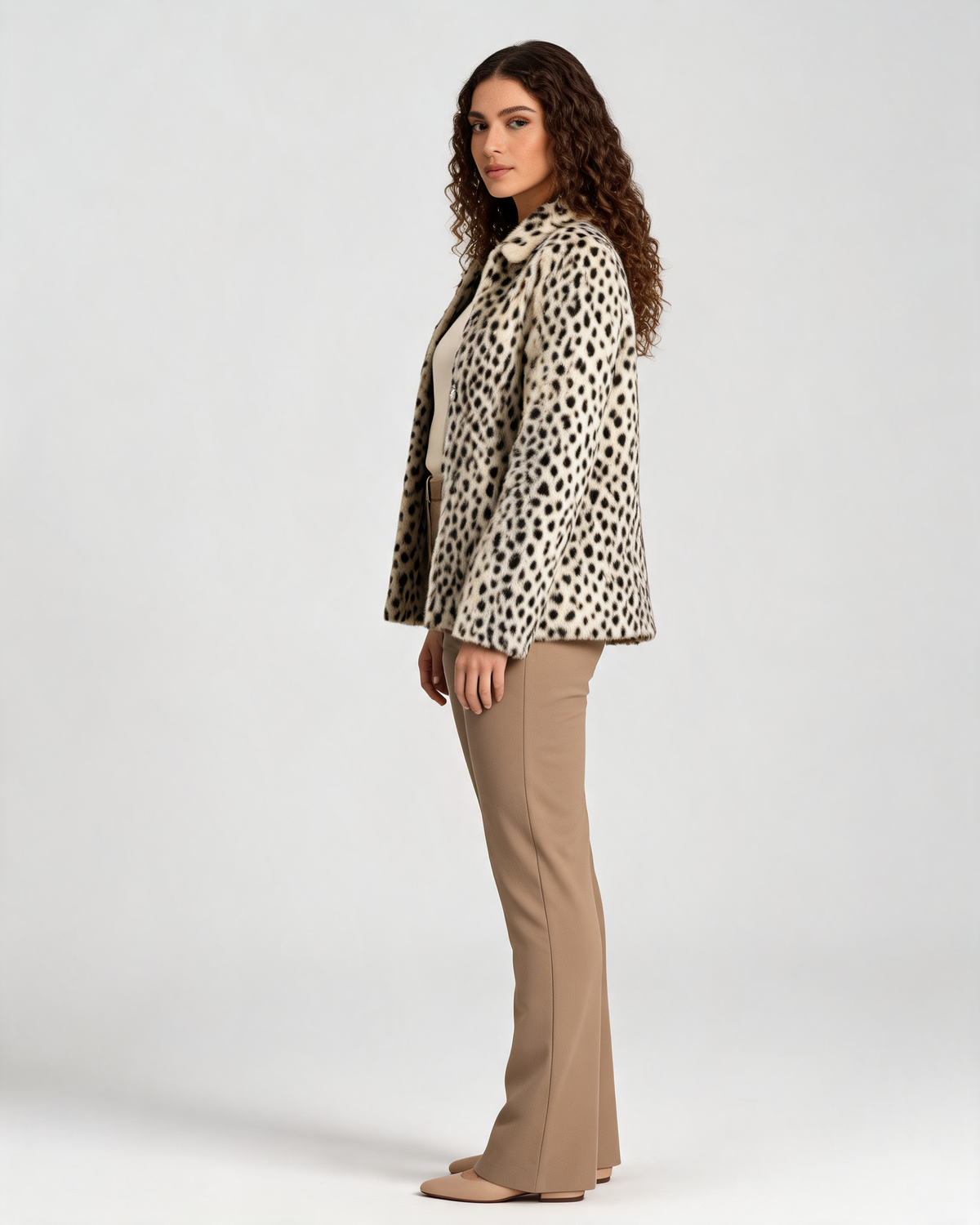 Alessia | Women's Leopard Print Faux Fur Jacket with Shirt Collar