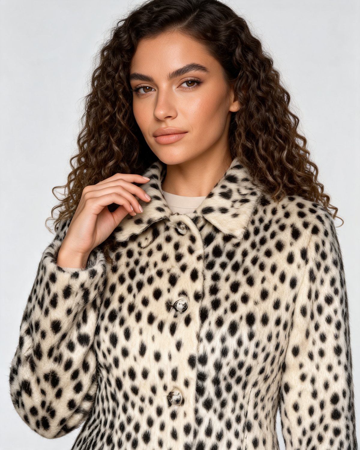 Alessia | Women's Leopard Print Faux Fur Jacket with Shirt Collar
