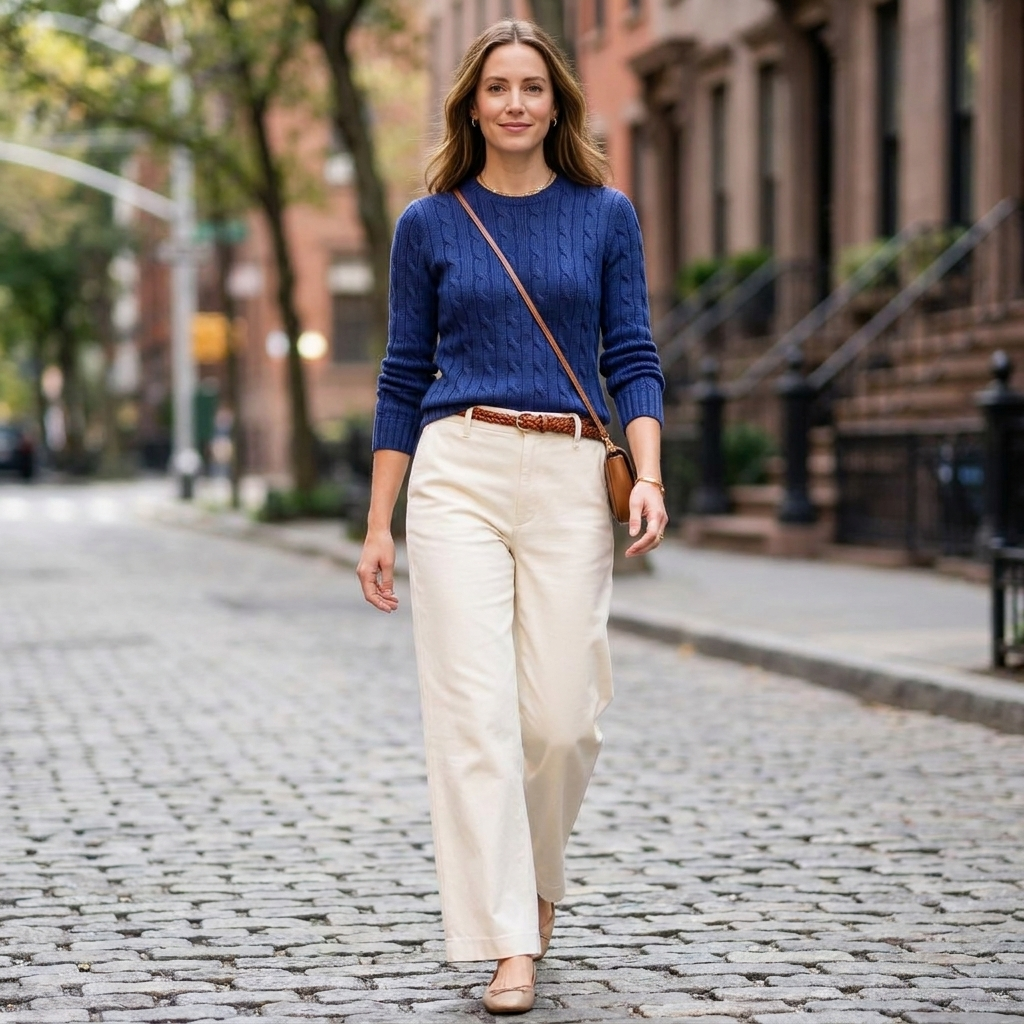 Women's Pure Cotton Cable-Knit Crew-Neck Jumper