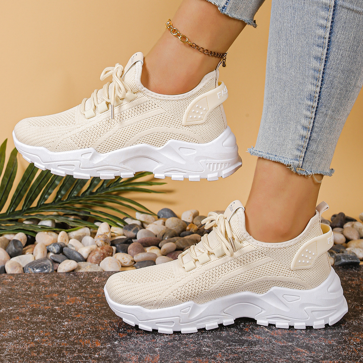 Aphra | Women's Lace-Up Mesh Trainers with Chunky Sole