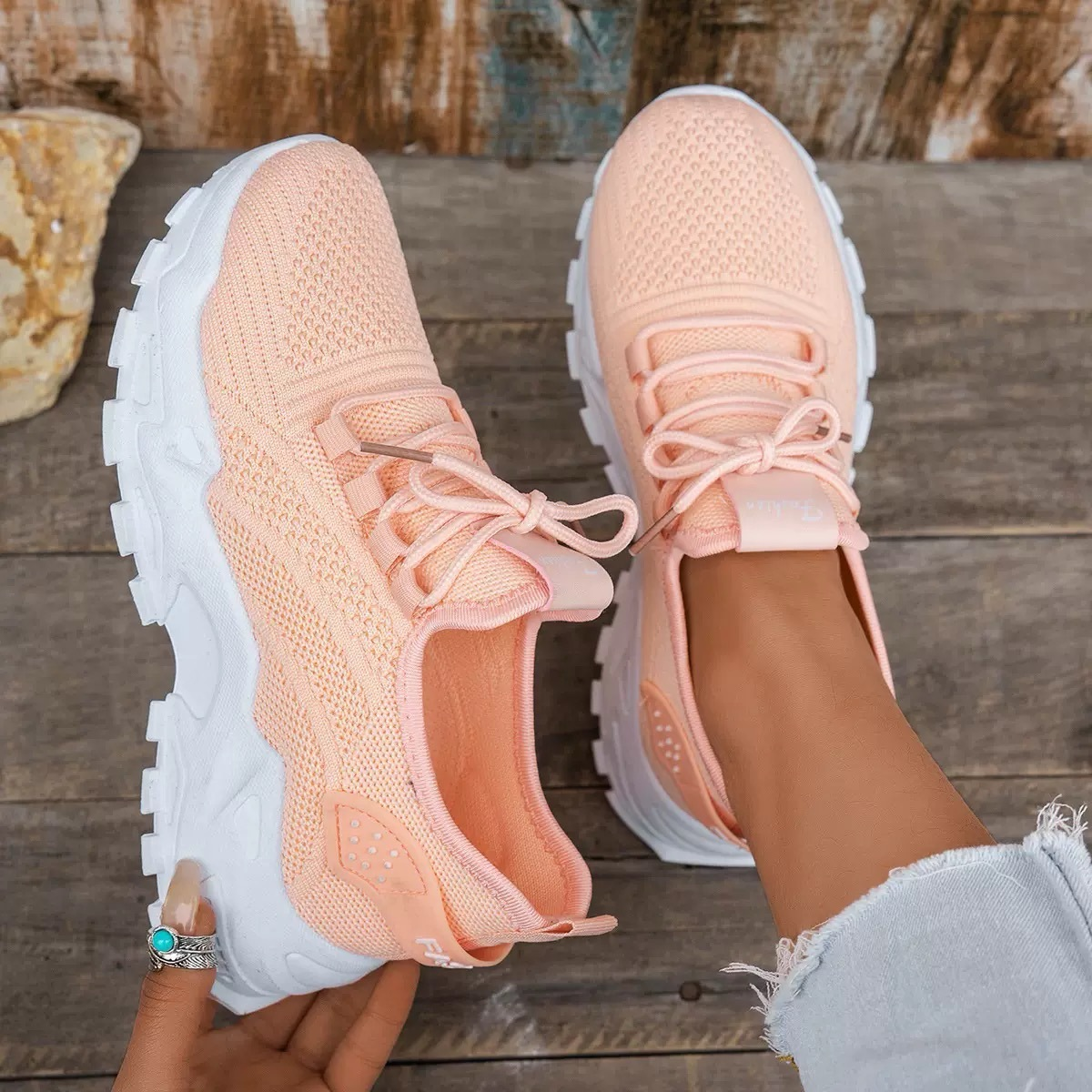 Aphra | Women's Lace-Up Mesh Trainers with Chunky Sole
