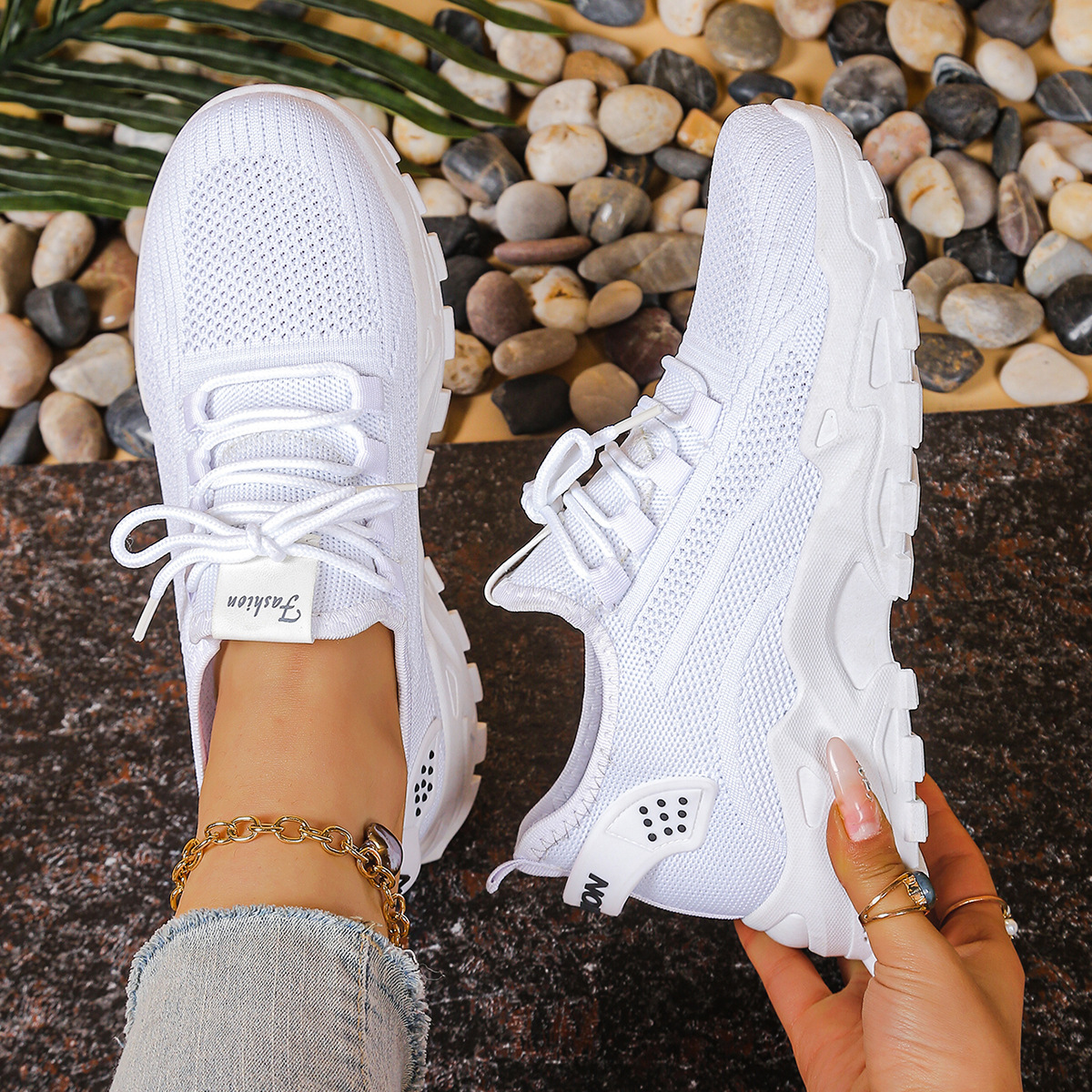 Aphra | Women's Lace-Up Mesh Trainers with Chunky Sole